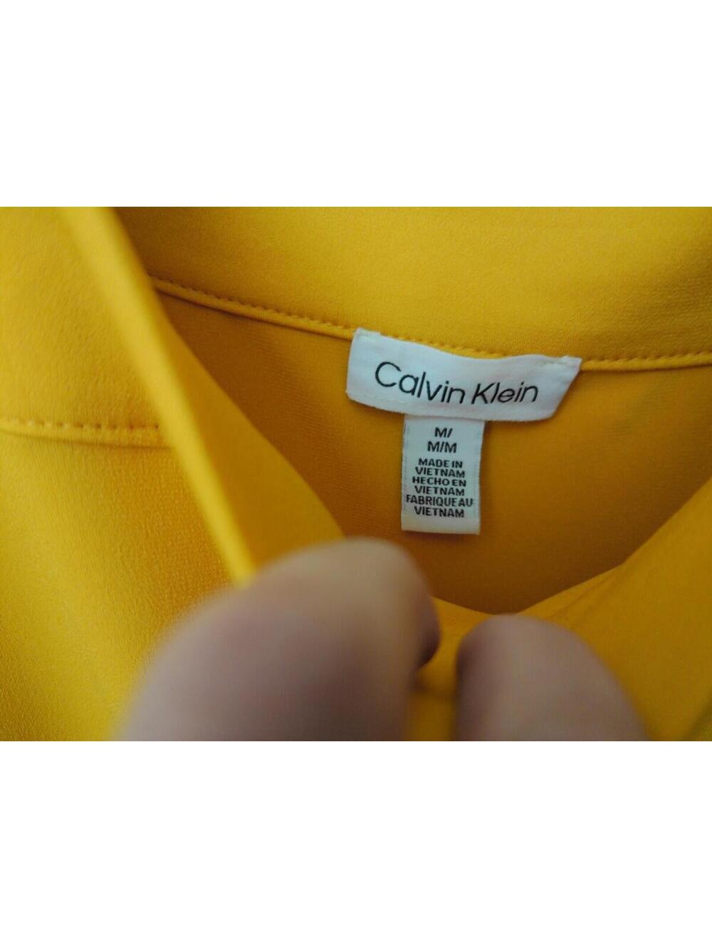 Calvin Klein Blouse Top Womens Yellow Size M Flutter Sleeve Square Neck - Picture 2 of 6